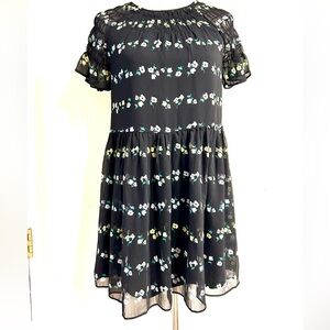 ANN TAYLOR  Petite - Black & Yellow Floral Lined Smocked Shift Dress SZ - XXSP